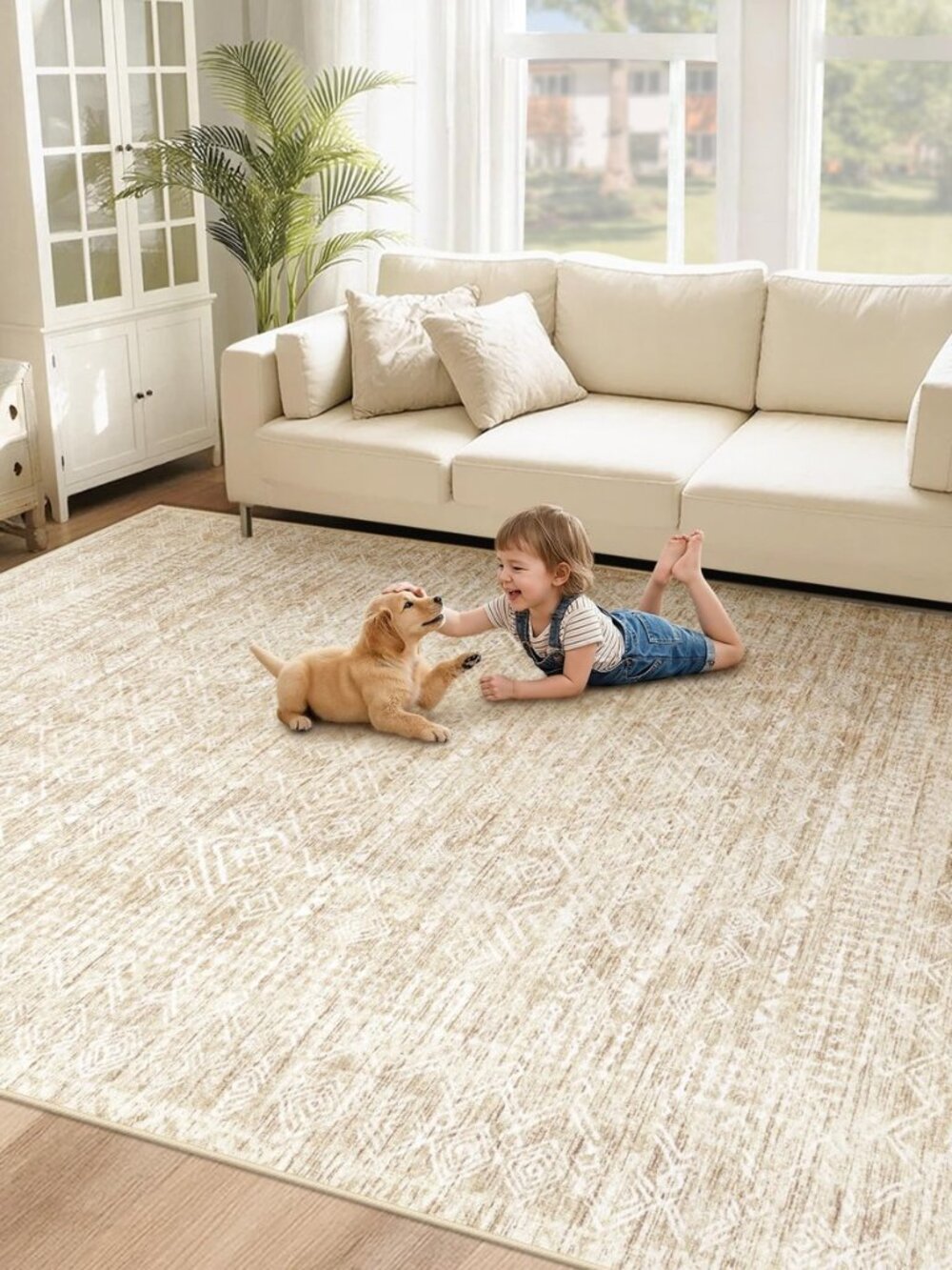 Washable Area Rug 5x7: Moroccan Rug for Living Room Geometric Boho Rug Farmhouse
